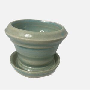 Art Studio Pottery Ceramic Planter Green Blue Signed LORD Drip Glaze 4.5x3.5”